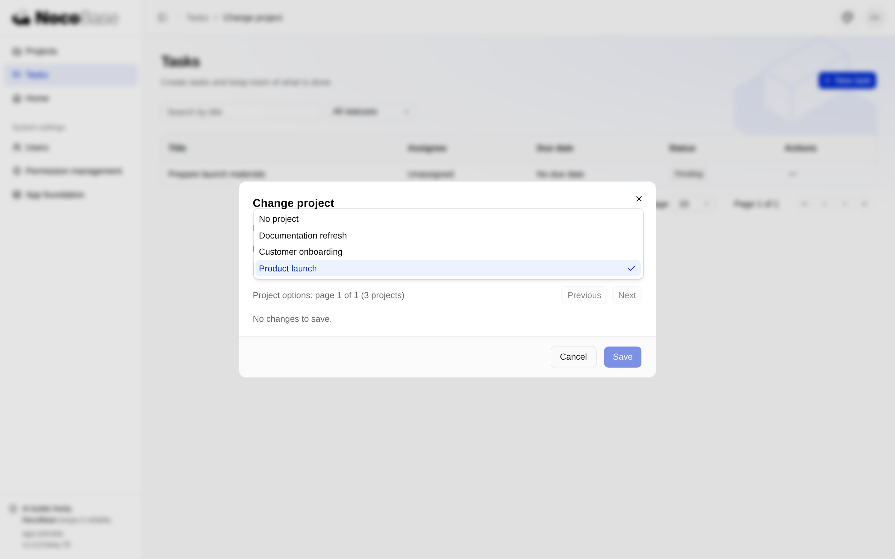 Changing a task project with options scoped to the assignment action